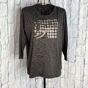 ISAAC'S DESIGNS Alabama Black‎ and Silver Beaded Elephant Blouse Medium